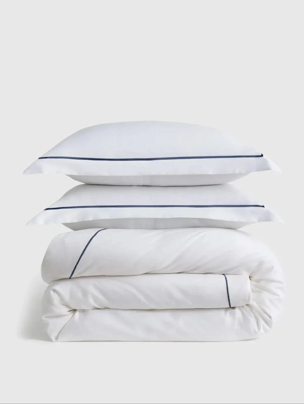 Quince Signature Giza Cotton Sateen Duvet Cover Set White/Mineral Full/Queen NWO